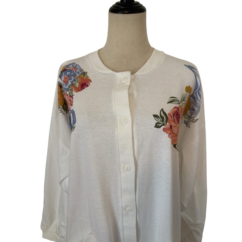 Vtg 90s Sportsgear White Floral Sweatshirt Dress's Oversized Sz M Grandmacore - Picture 5 of 9